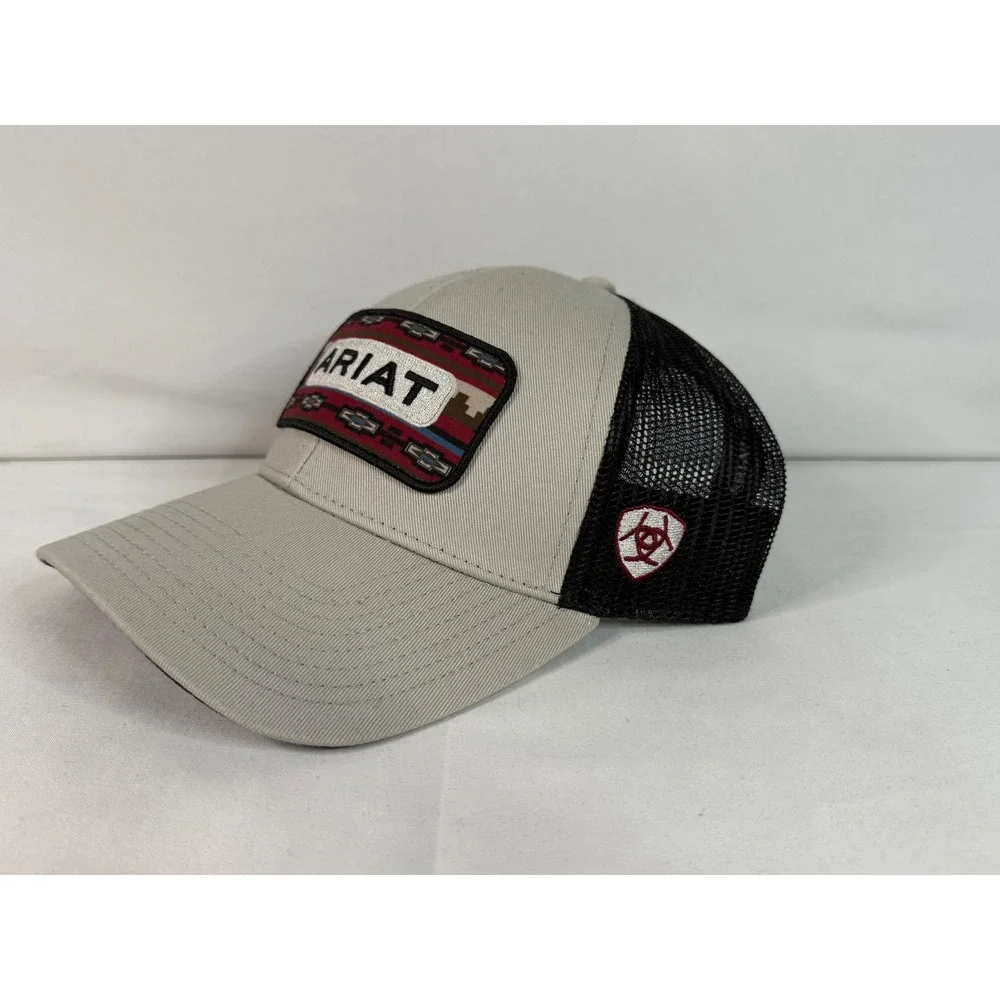 Ariat Mens Southwestern Patch Trucker Hat Tan Black Mesh Snapback Cap